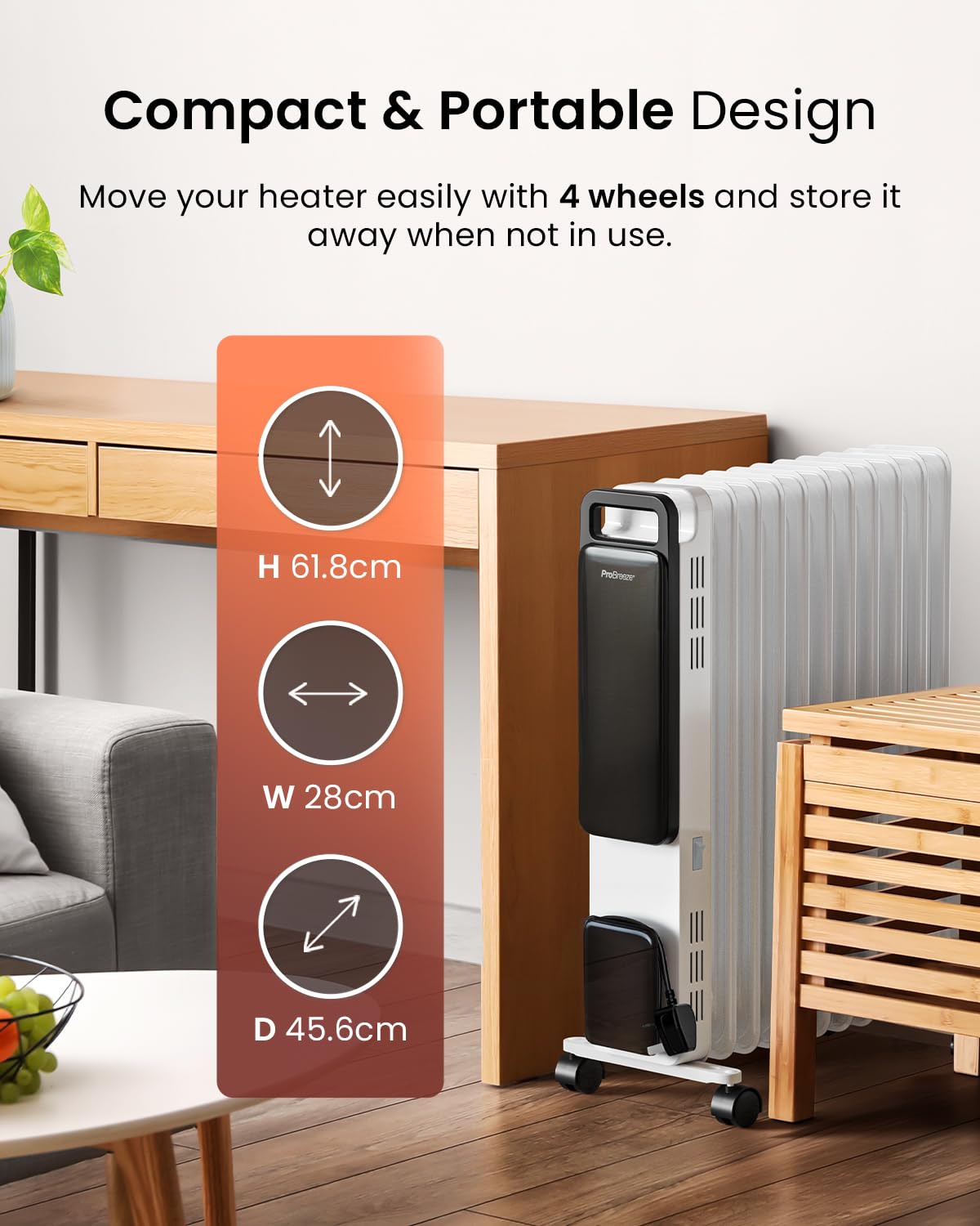 Pro Breeze Smart 2500W 11 Fin Oil Filled Radiator with Digital Display and WiFi Smart App, Thermostat, 24Hr Timer, 3 Heat Modes, Child Lock, Overheat & Tip-Over Protection Oil heater for Home - Black