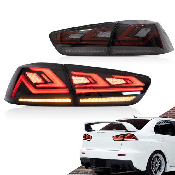 VLAND LED Rear Lights compatible with Lancer & EVO X 2008-2020 (Not Fit fortis/io), w/Sequential indicator, Driver & Passenger Side (Smoked dynamic 2)