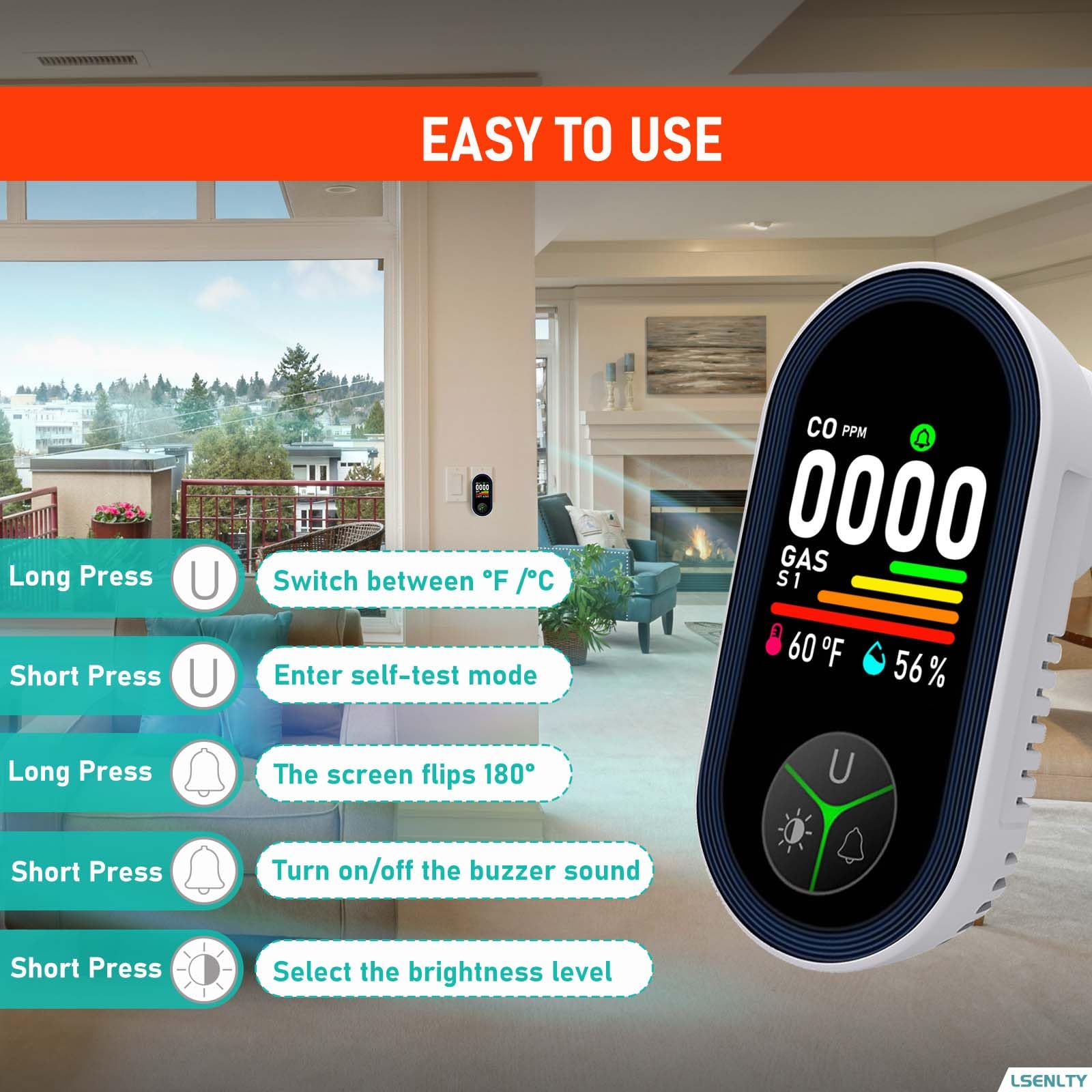 LSENLTY Upgraded Carbon Monoxide Detector Plug in Wall, Carbon Monoxide Detectors with HD Screen&Indicator Visual&Audible Alarm, 3-in-1 CO Detector(CO Gas Meter, Temp and Humidity) for Home RV Travel