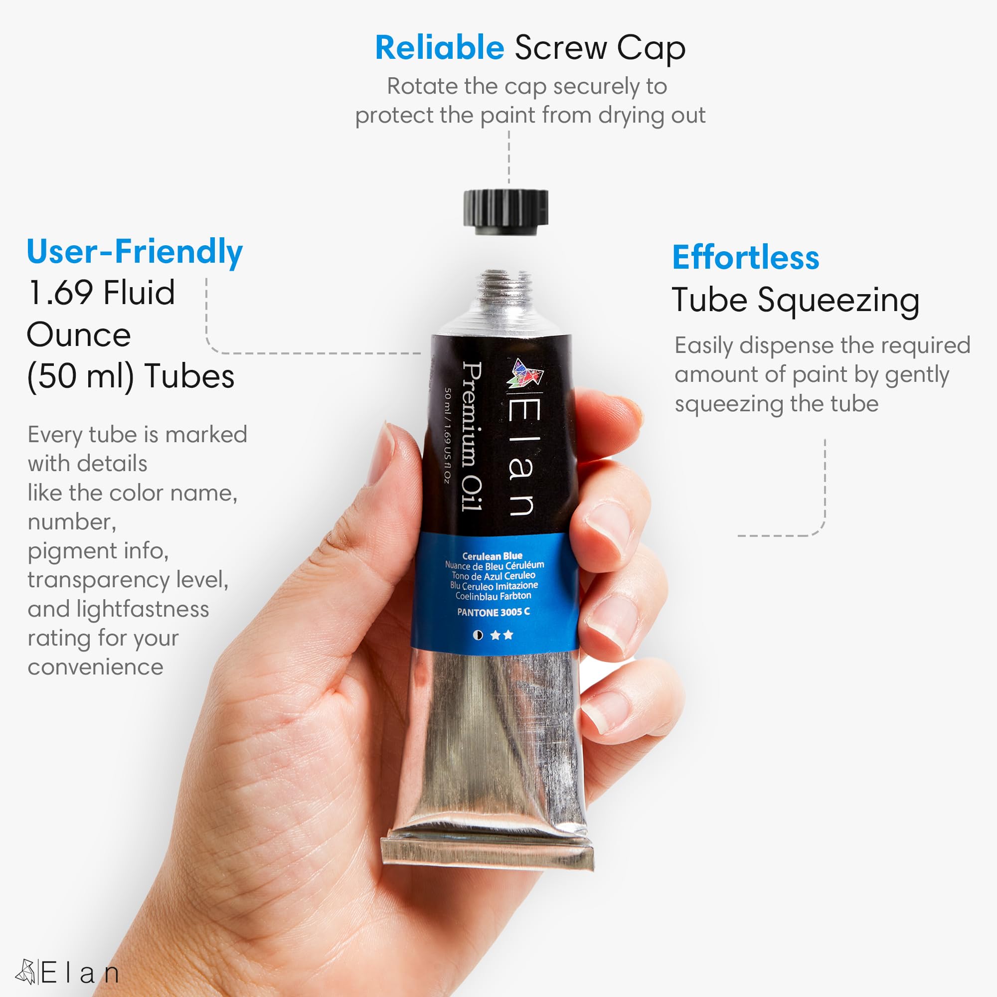 Elan Professional Oil Paint Set - 24 Tubes, 50ml Each, Adults' Non-Toxic Oil-Based Paint for Canvas