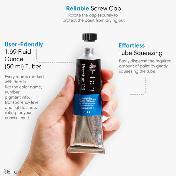 Elan Professional Oil Paint Set - 24 Tubes, 50ml Each, Adults' Non-Toxic Oil-Based Paint for Canvas