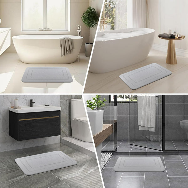 HUMIGA 2 Pack Stone Bath Mat, Diatomaceous Earth Shower Mat, Non-Slip Super Absorbent Quick Drying Bathroom Kitchen Floor Mat (Pale Gray, 24x15)