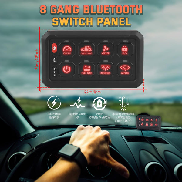 Chelhead RGB 6 Gang Switch Panel with APP Control, Universal Circuit Control Relay System, Multi-Function Bluetooth Remote Switch Panel, Compatible with Truck Boat SUV RV Trailer Marine ATV UTV