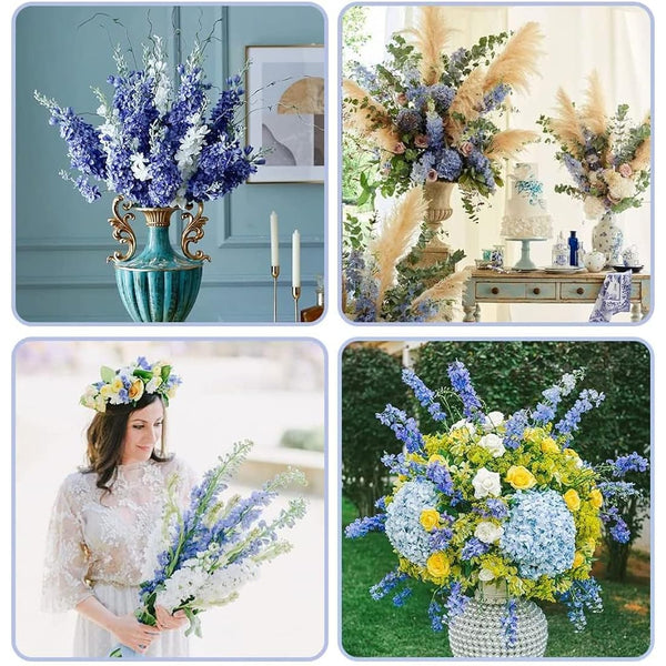 HUIANER 2Pcs Artificial Delphinium Flowers with Long Stem, Fake Violet Silk Flowers Plant Faux Flower for Home Garden Wedding Party Table Vase Decoration (Blue)
