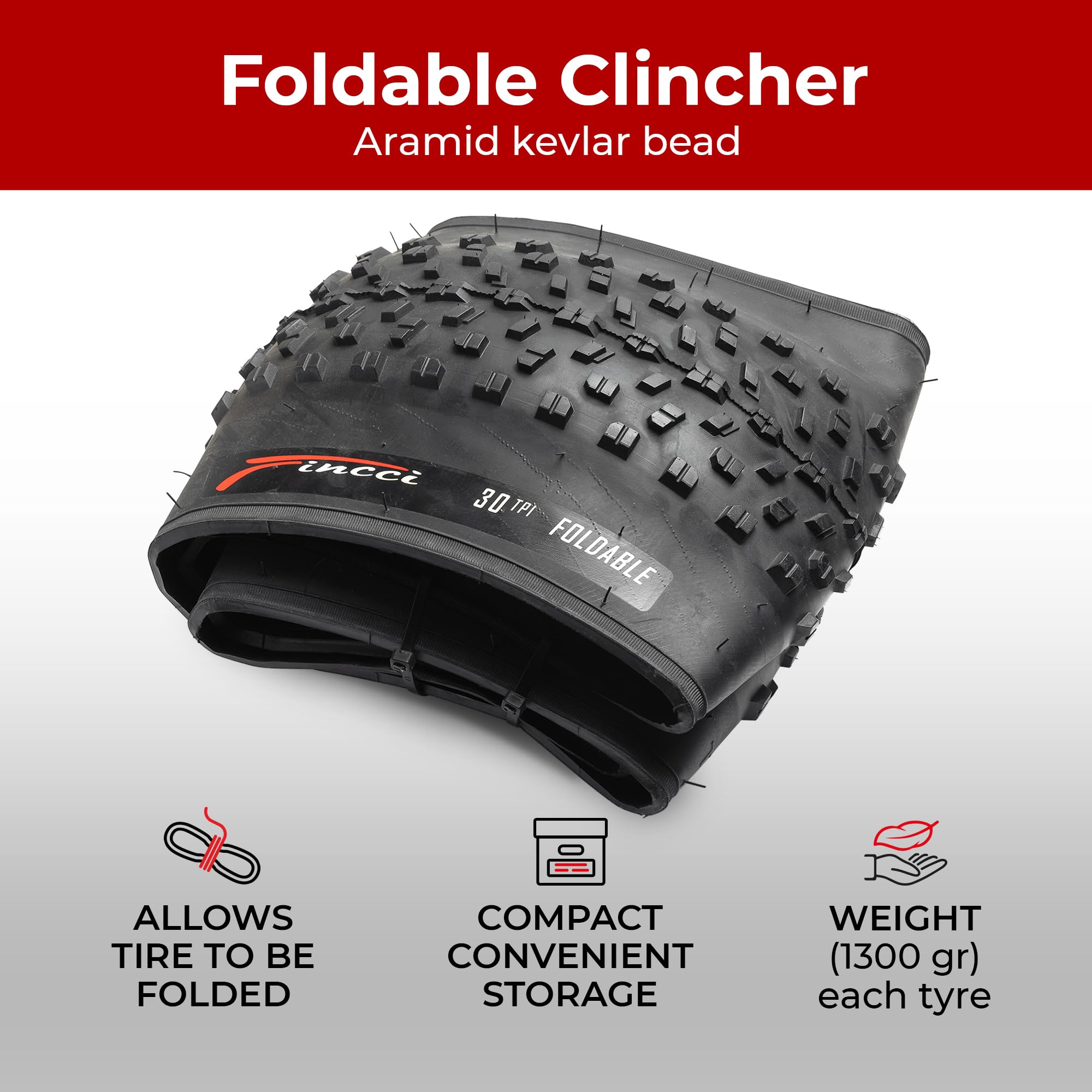 Fincci Fat Bike Tyres 26 x 4.0 Inch - Foldable Pair for Electric Bikes & Adult Mountain Bikes 100-559, Suitable for Off-Road, Dirt, Mud, Snow and