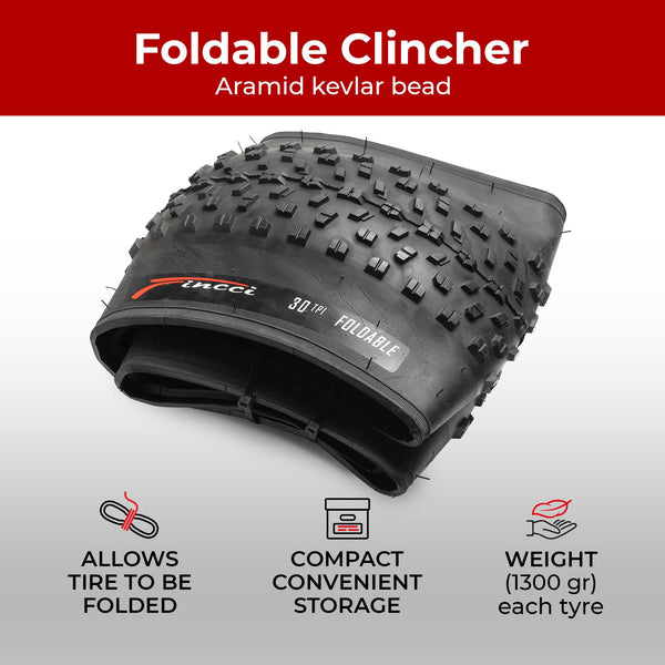Fincci Fat Bike Tyres 26 x 4.0 Inch - Foldable Pair for Electric Bikes & Adult Mountain Bikes 100-559, Suitable for Off-Road, Dirt, Mud, Snow and