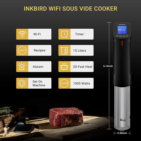 Inkbird ISV-100W Sous Vide WiFi Cooker Immersion Circulator, Temperature Time and Touch Control Sous Vide Machine 1000 Watts