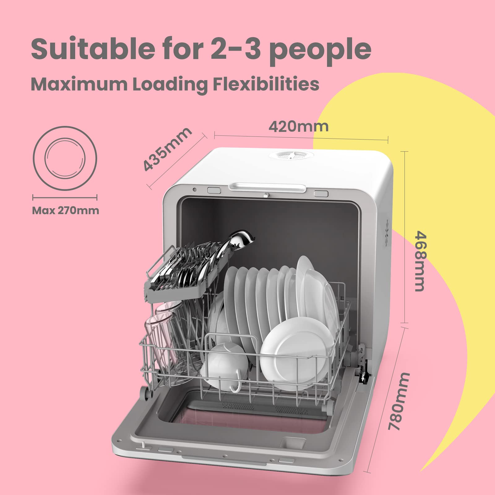 COMFEE' Table Top Dishwasher with 6 Place Settings, Mini Countertop Dishwasher for Small Families, Couples, LED display, Delay Start, 47dB Quiet Noise, White