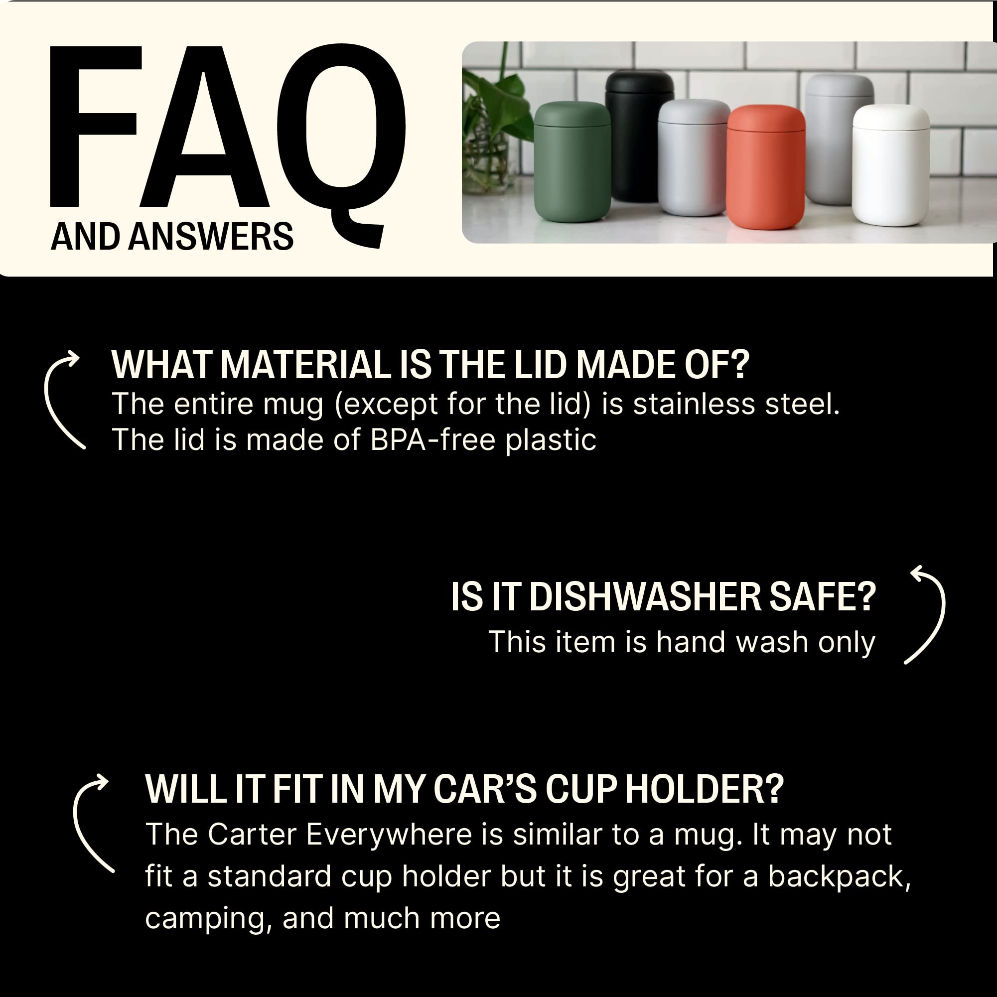 Fellow Carter Move Travel Mug - Wide Mouth Vacuum-Insulated Stainless Steel Coffee and Tea Tumbler with Ceramic Interior, Matte Black, 16 oz Cup