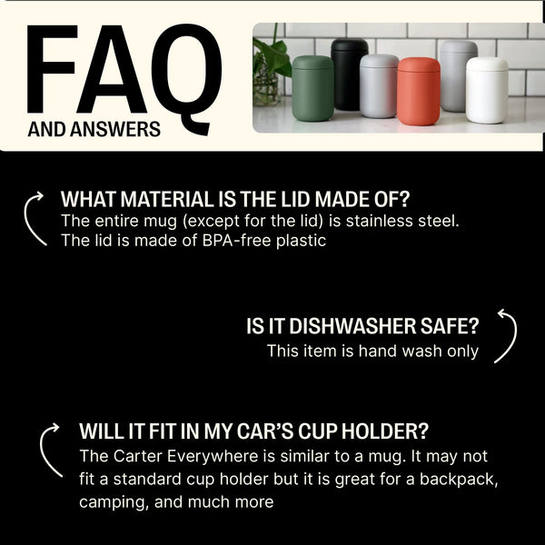 Fellow Carter Move Travel Mug - Wide Mouth Vacuum-Insulated Stainless Steel Coffee and Tea Tumbler with Ceramic Interior, Matte Black, 16 oz Cup