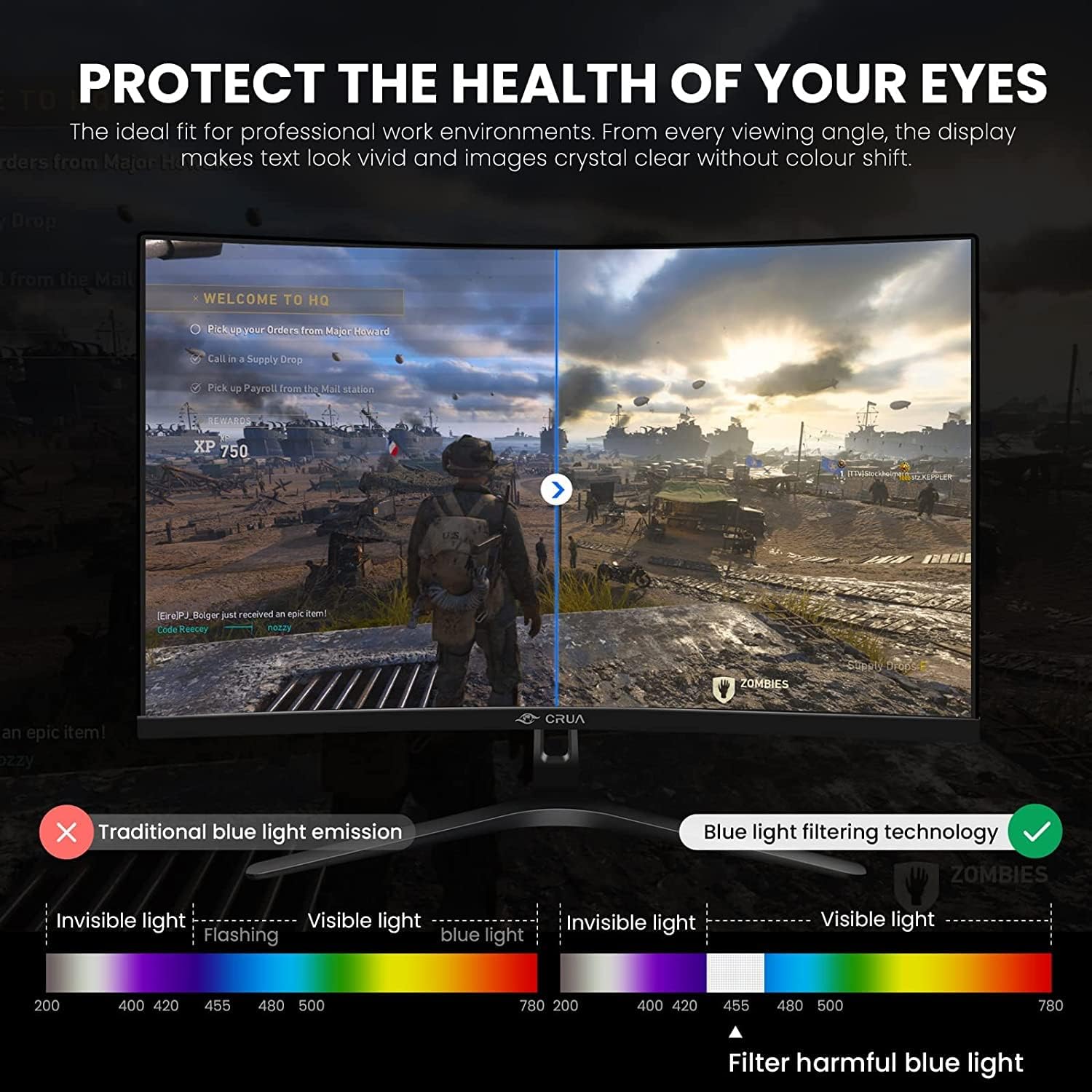 CRUA 30Inch Ultrawide Curved Monitor, 21:9 WFHD(2560x1080P) VA Computer Monitor, 99% sRGB 100HZ 1500R PC Monitors Support FreeSync, Wall-Mounted, with HDMI/DP Display Port-Black