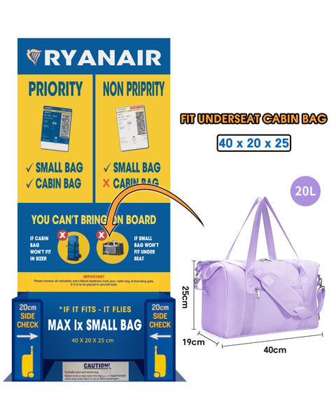 Narwey for Ryanair Cabin Bag 40x20x25 Underseat Ryan Air Bag Foladble Travel Duffel Hospital Carry on Hand Luggage Holdall Weekend Overnight Bag for Women and Men 20L (Beige with Green Straps)