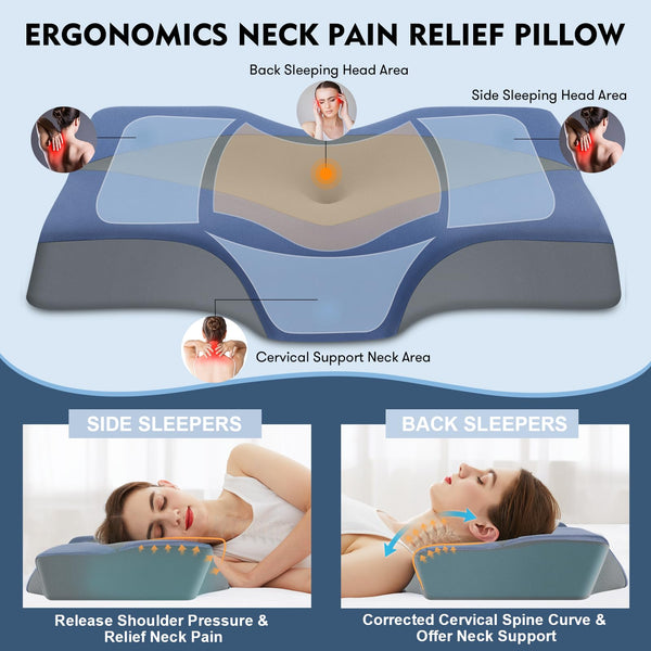 Hydomi Neck Support Pillow for Sleeping Side Sleeper Pillow for Neck Shoulder Pain Relief: Ergonomic Cervical Memory Foam Pillow for Adults - Cooling