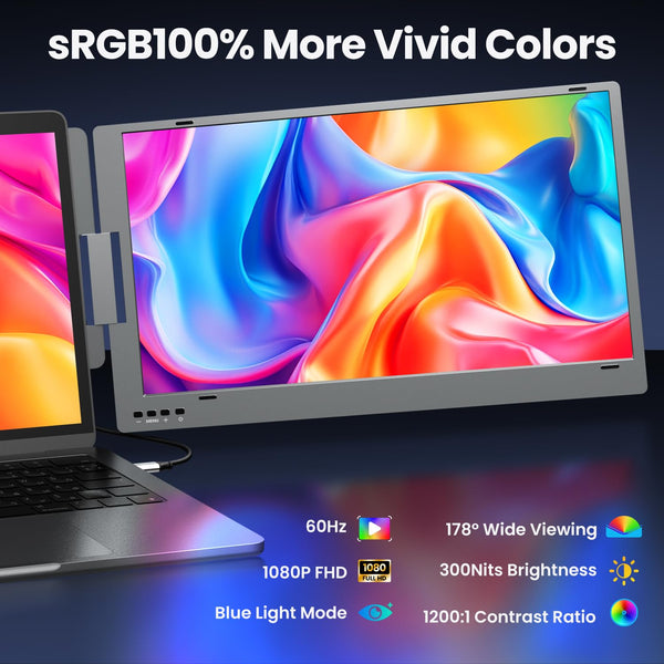 KPKUE 15.6" Laptop Screen Extender Monitor, 1080P FHD IPS Dual Portable Monitor for Laptop, Compatible with 12" -16" Laptops, Plug and Play (Windows only) X90E