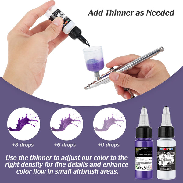 FansArriche Airbrush Paint, 44 Colours + 6 Thinners, Airbrush Water-Based Paint, Opaque & Neon Colours, Airbrush Paint Set for Beginners, Artists, DIY