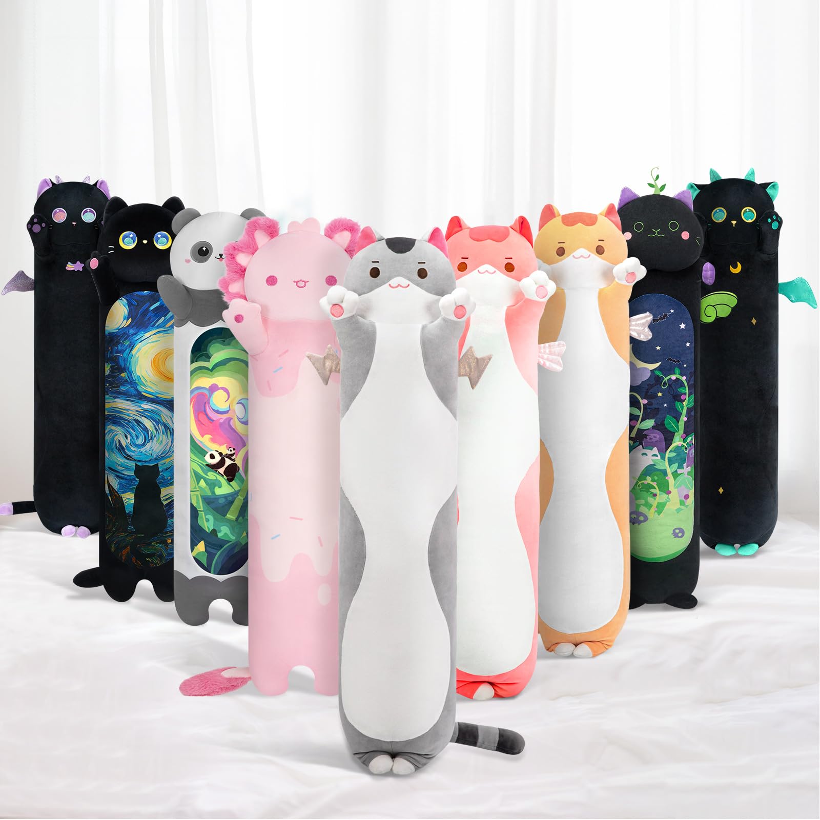 Mewaii 36in Long Cat Plush Pillows Stuffed Animals Squishy Pillows - Plushie Cute Kitty Sleeping Hugging Plush Pillow Soft Toys for Kids(Orange)