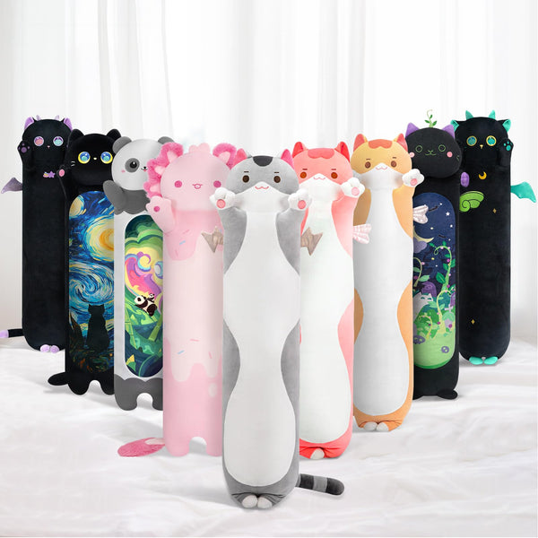 Mewaii 36in Long Cat Plush Pillows Stuffed Animals Squishy Pillows - Plushie Cute Kitty Sleeping Hugging Plush Pillow Soft Toys for Kids(Orange)