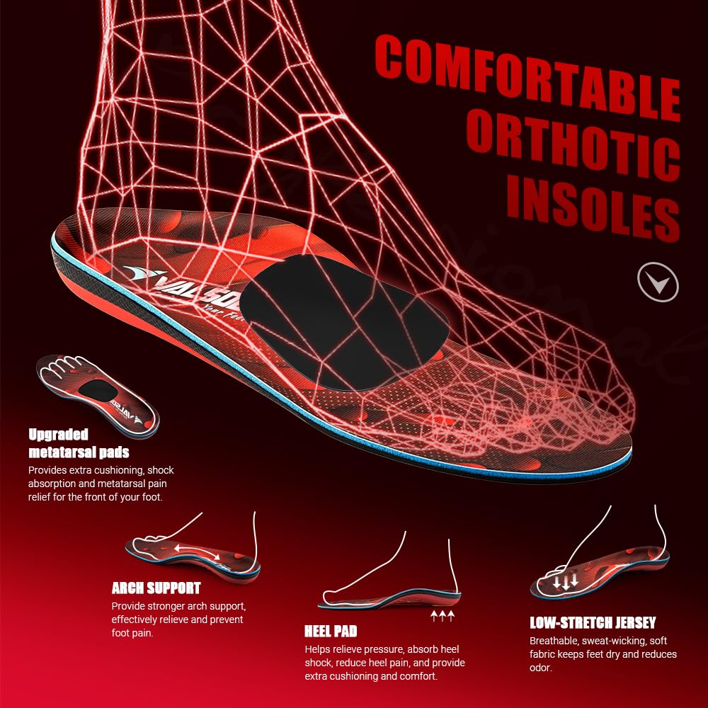 VALsole Orthotic Insole,Arch SupportFor Insole,Plantar FasciitisInsole,for OverPronation,Flat Feet,Metatarsalgia,Heel Pain, Insoles for Men and Women,Blue (UK 9-28cm, Blue-V227)