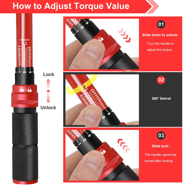 ATsafepro Torque Wrench 3/4 Inch, 100-600 Nm Torque Wrenchs, ±3% Error Accuracy with 48 Teeth Dual-Direction Adjustable for Repair of Car, Truck, Tractor