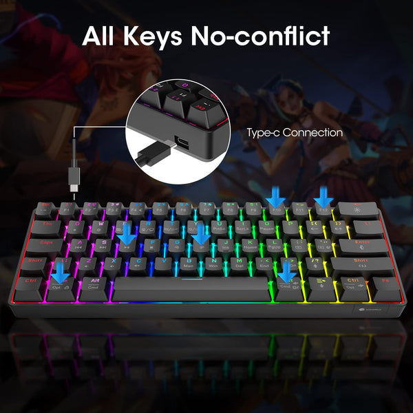 KOORUI Gaming Keyboards, 26 RGB Backlit Mechanical Keyboard Wired 104 Keys Full Size UK Layout with Blue Switch Gamer Keyboards for Windows MacOS Linux
