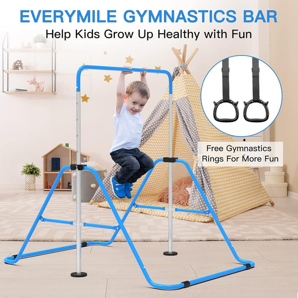 EVERYMILE Gymnastics Bars, Junior Training Kip Bar Gymnastics Equipment for Home,Adjustable Height Folding Horizontal Bar with Gymnastic Rings for Kid