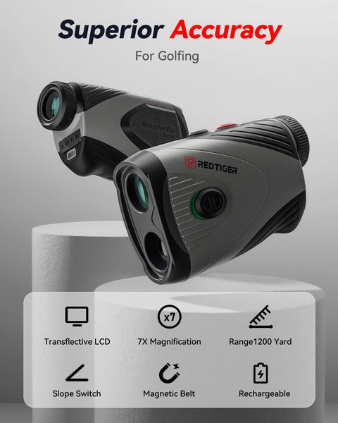 Golf Rangefinder with Slope On/Off,1200 Yards,7X Magnification Laser Range Finder Golf, Flag Pole Lock Vibration, Rechargeable & Magnetic Suction