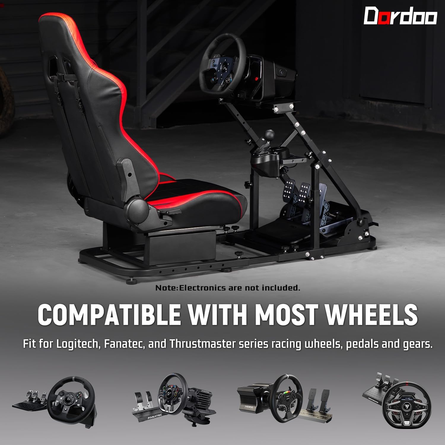 Dardoo G923 Racing Simulator Cockpit Frame with Comfortable Seat Fits for Logitech/Thrustmaster/Fanatec G27 G29 G920 T300RS, Steering Wheel Stand, Not Include Steering Wheel, Pedal and Handbrakel