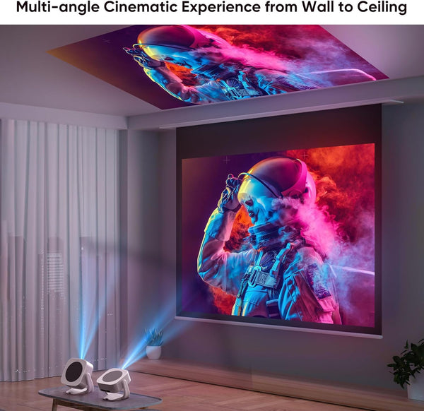 [Built-in Apps with Netflix]Projector, Native 1080P Mini Projector 4K Support with WiFi and BT, 500ANSI E-Focus/Auto Keystone 50% Zoom 270° Rotatable Portable for Bedroom/Outdoor, Remote/Mouse Control