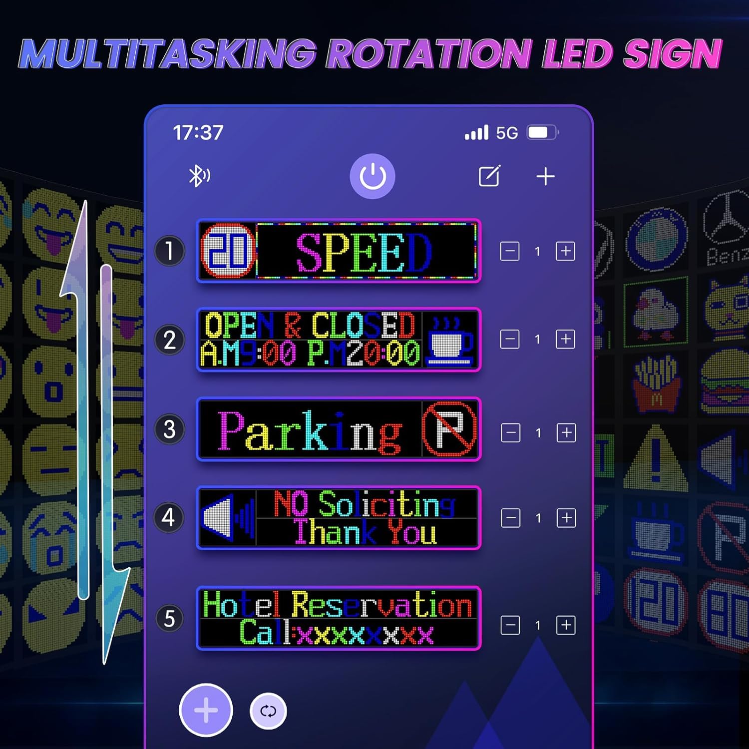 Qnoavve Bluetooth App Control LED Sign, 14.6"x3.6" Devil Eyes Car Lights, Flexible USB 5V LED Car Sign, Programmable Customizable Display Panel, Scrolling Message Board for Store Bar Hotel Party