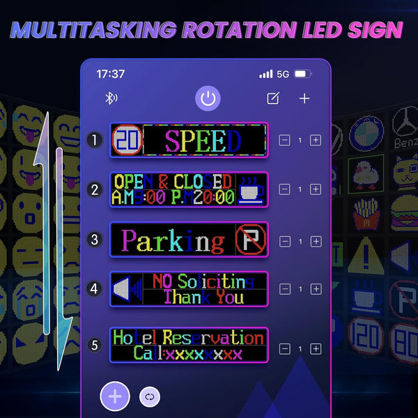 Qnoavve Bluetooth App Control LED Sign, 14.6"x3.6" Devil Eyes Car Lights, Flexible USB 5V LED Car Sign, Programmable Customizable Display Panel, Scrolling Message Board for Store Bar Hotel Party