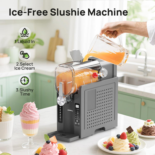 CHIVALZ Slush Machine, Frozen Drink Machine, No Ice Needed, 12H Pre-Scheduling, LED Display, Self-Cleaning, Makes Slushies, Milkshakes, Frappés & Cocktail, AD03, Black, 6 Preset Programs +1 Pack