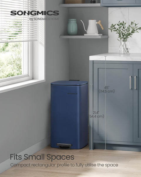 SONGMICS Kitchen Bin, 8-Gallon (30 L) Trash Bin, Steel Pedal Bin, with Inner Bucket, Soft Close and Stays Open, Ink Black LTB593B02