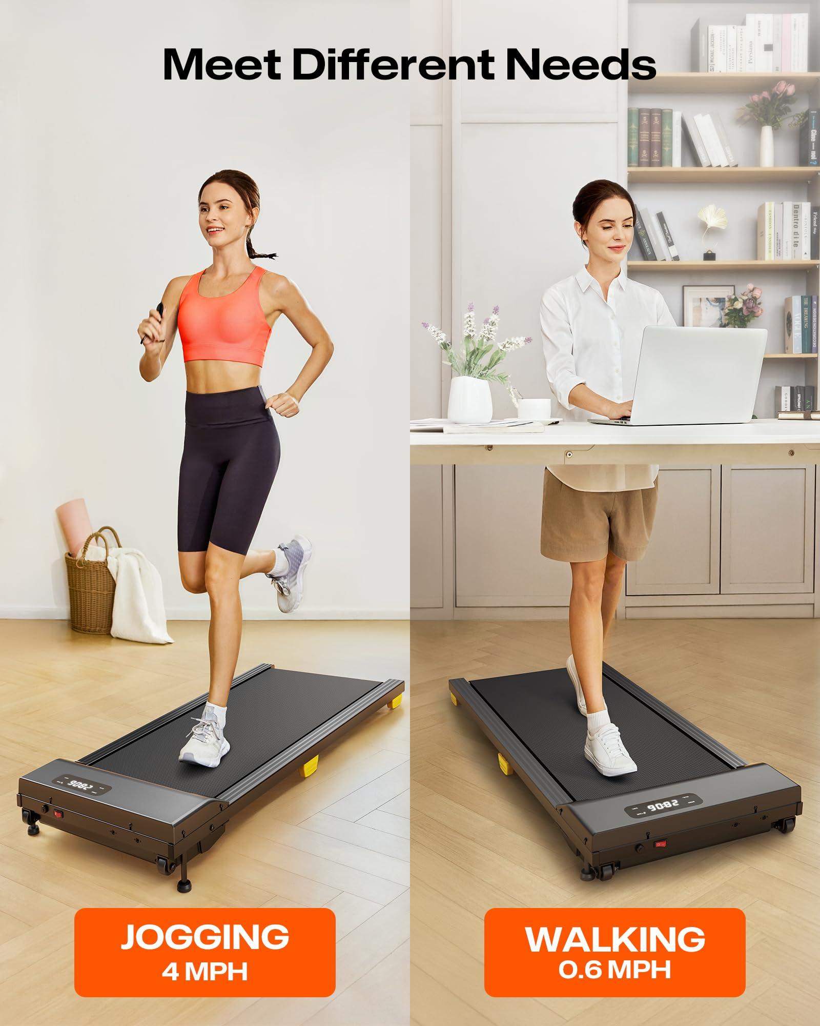 Treadmill with Incline 9%, Walking Pad 1-6 km/h, Under Desk Treadmill with Remote Control and LED Display, Six-Point Shock Absorption