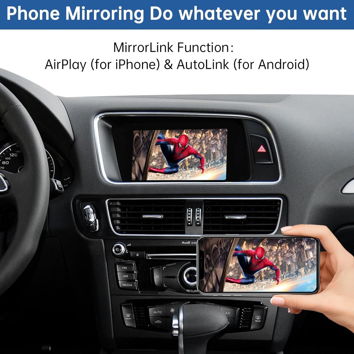 Road Top Wireless Carplay Android Auto Module Receiver Box for Audi S4 S5 A4 A5 (2009-2015 Year) for Q5 (2009-2017 Year) with 2GMMI, Carplay Retrofit Kit Decoder, Support Mirrorlink, Camera