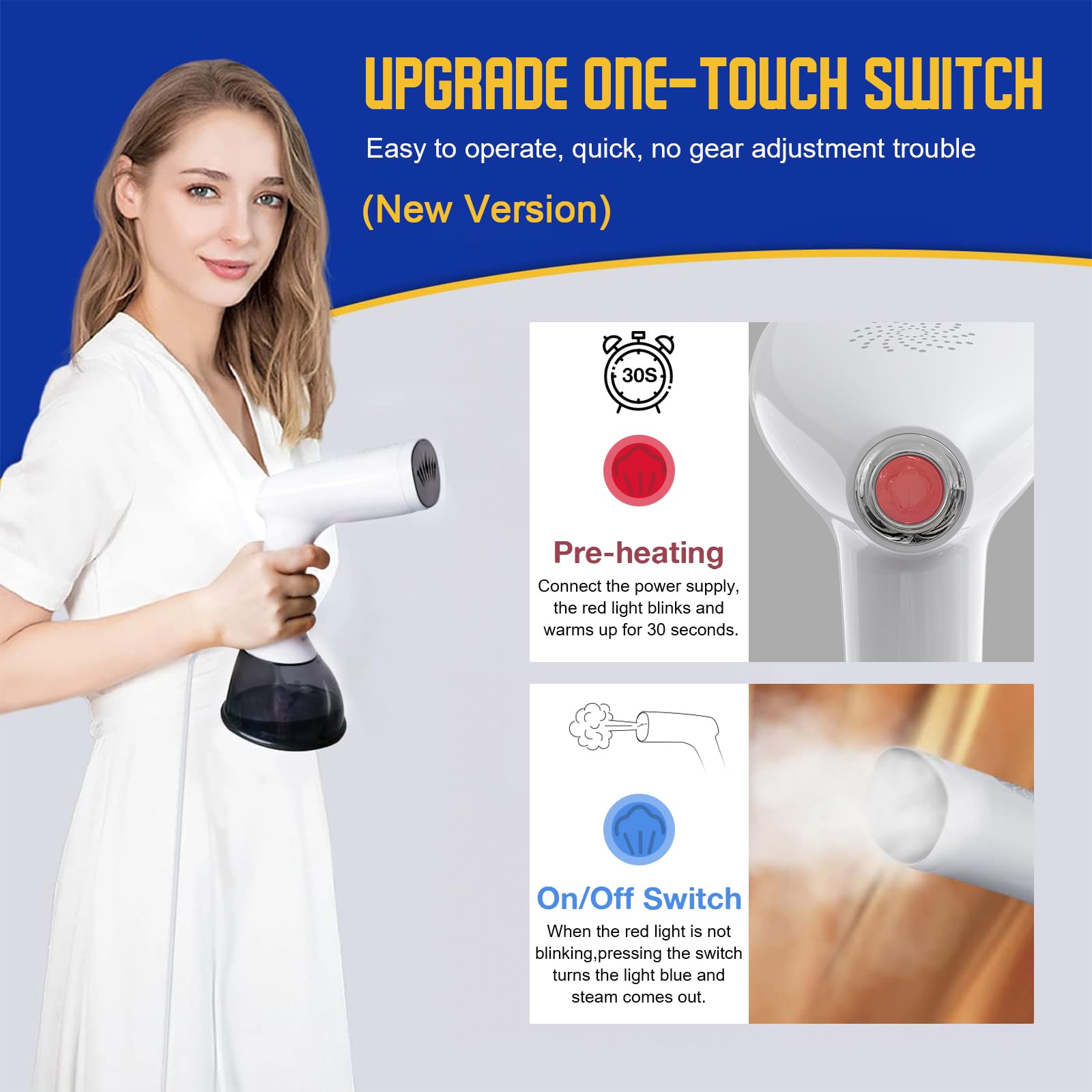 Rolipo Clothes Steamer, Garment Steamer for Wrinkle Removal, Upgraded 400ml Water Tank, 3rd Generation Panel, Handheld Steamer Clothing for Home,