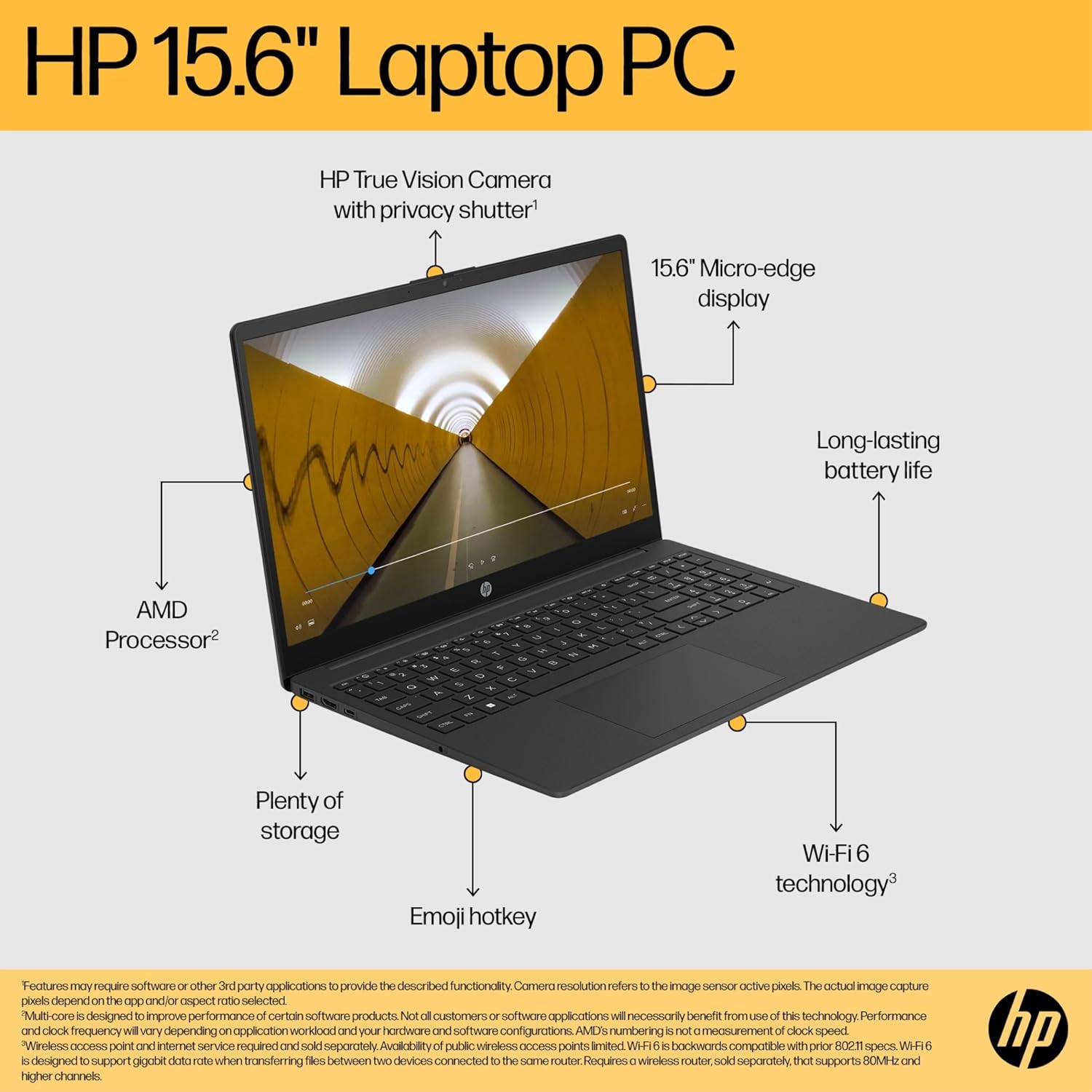 HP 15.6" Laptop | AMD Ryzen 5 7520U Processor | 16 GB RAM | 512 GB SSD | AMD Radeon Graphics | FHD Display | Up to 11hrs 15 mins battery | Win 11 | Dual Speakers | Jet Black | 15-fc0042sa