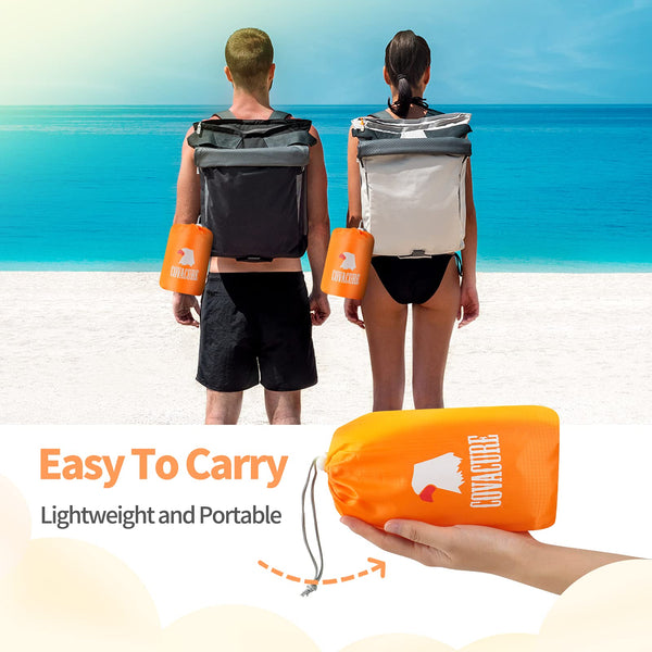 COVACURE Beach Blanket Mat with 3 Zipper Pockets, Extra Large 210 x 200cm Water Resistant Sand Proof Picnic Blanket for Camping, Hiking, Picnic (Orange)