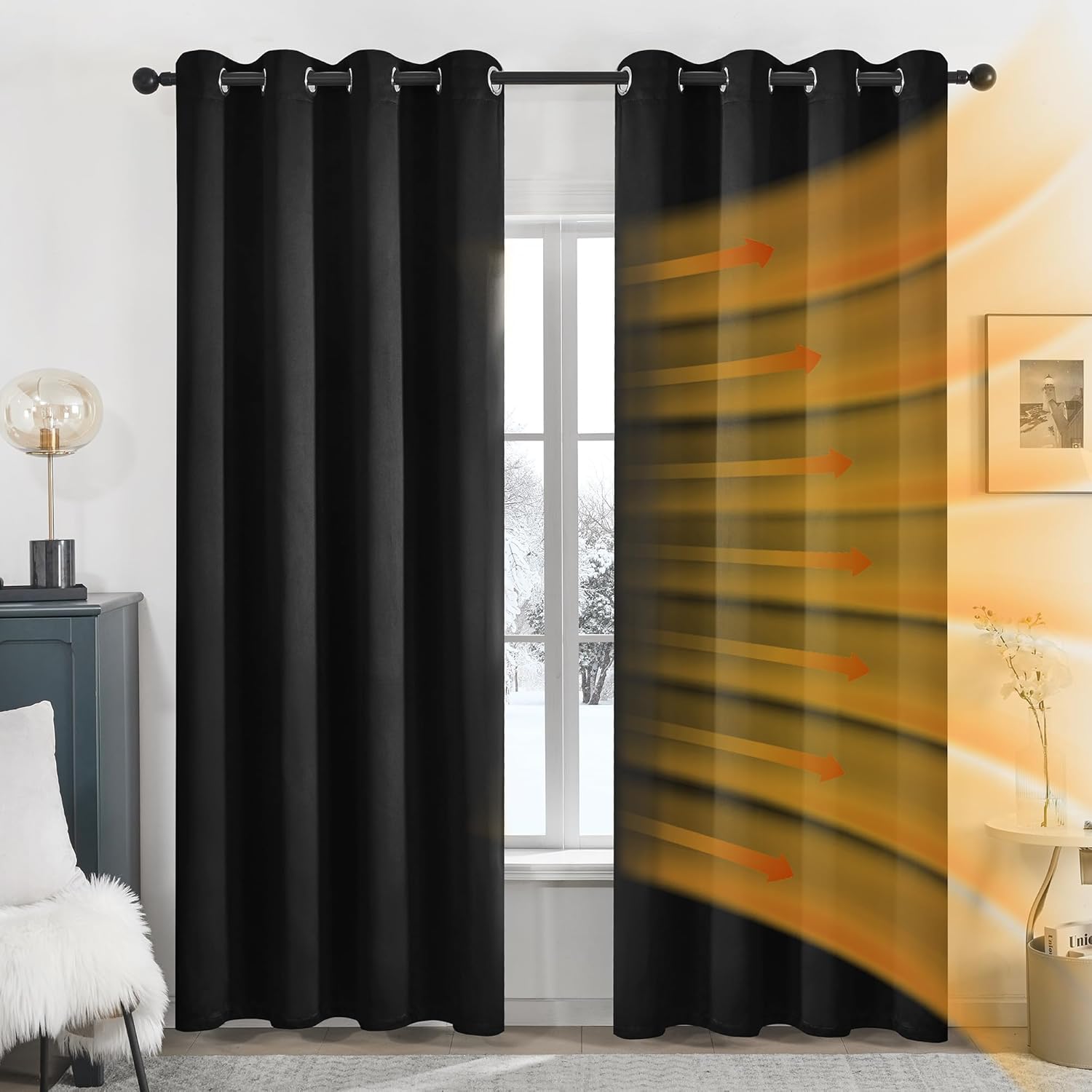 Deconovo Blackout Curtains Eyelet Super Soft Thermal Insulated Ring Top Blackout Curtains for Nursery 46 x 54 Drop Inch Dark Grey 2 Panels