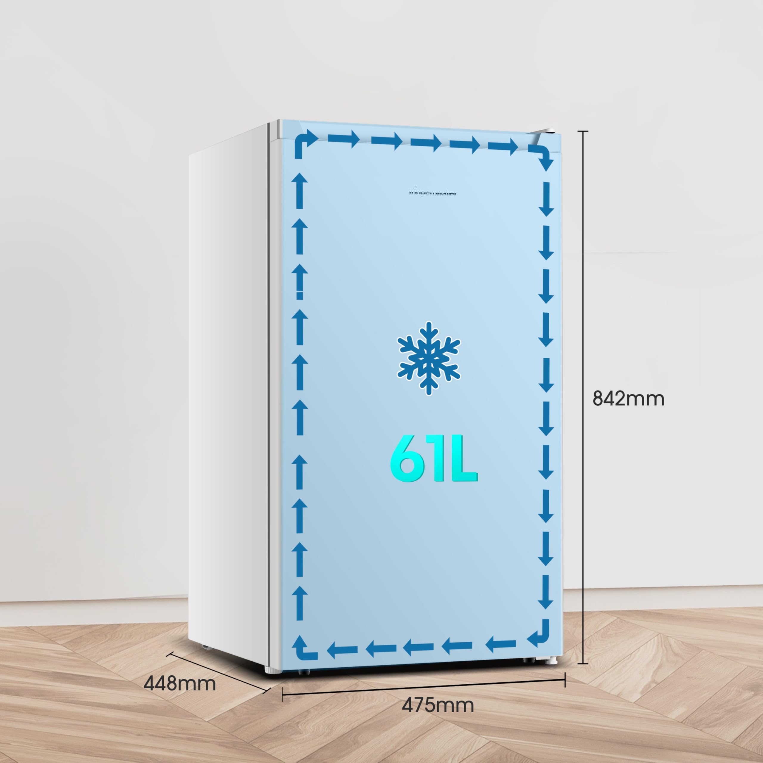 Fridgemaster MUR4545 Small Table Top 45cm Mini Fridge - 45 L - Mechanical Control with Adjustable Thermostat - Reversible Door - 39 dB Low noise - Broad Climate Design - White - E Rated