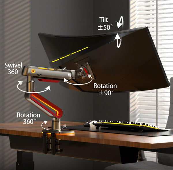 NB Ergonomic Monitor Stand for Screen 32 to 60 inch, RGB Ultrawide Curved Monitor Arm 49 57 inch - Load up to 20 kg, VESA 75 & 100 mm (Black)