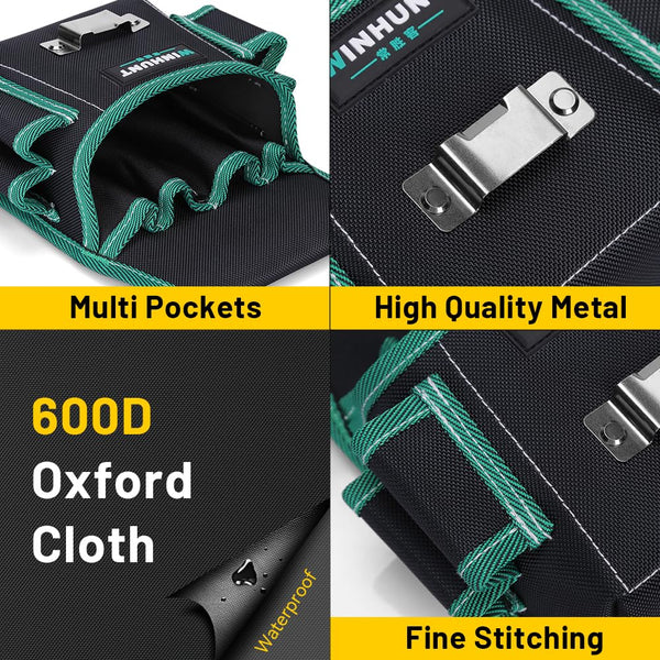 WINHUNT Tool Belt Pouch, Electrician Pouch 18 Pocket with Adjustable Nylon Belt 15x4x22cm Black (18 Pockets)