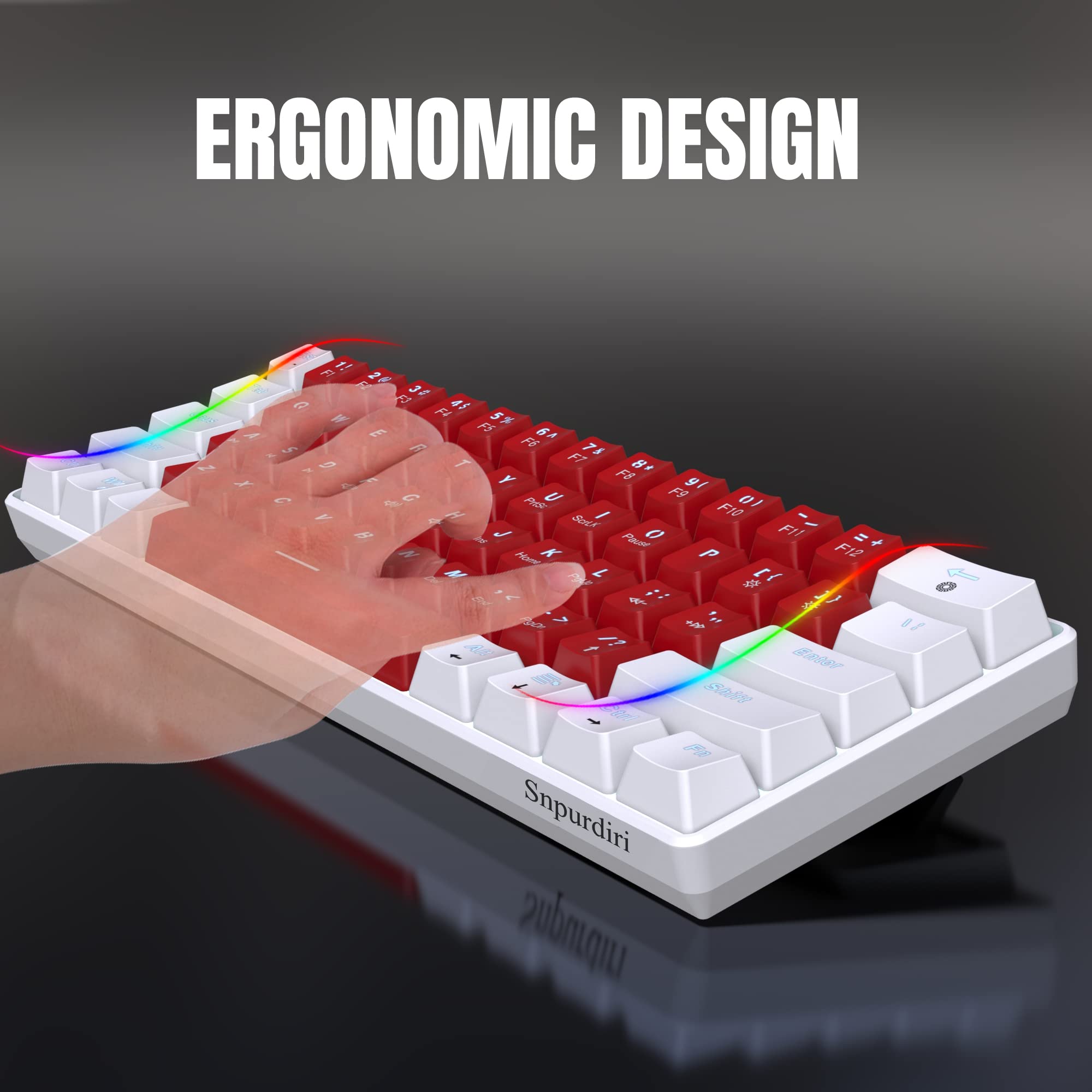 Snpurdiri 60% Wired Mechanical Gaming Keyboard, Mini 61-Key With Red Switches for PC, Windows XP, Win 7, Win 10 (Black-Red)