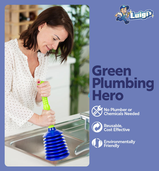Luigi's Sink Plunger - Drain Plunger Sink Unblocker - Plungers for Unblocking - Drain Plungers for Bathroom Kitchen Bath Shower - Unblock Pump with Accordion Bellows