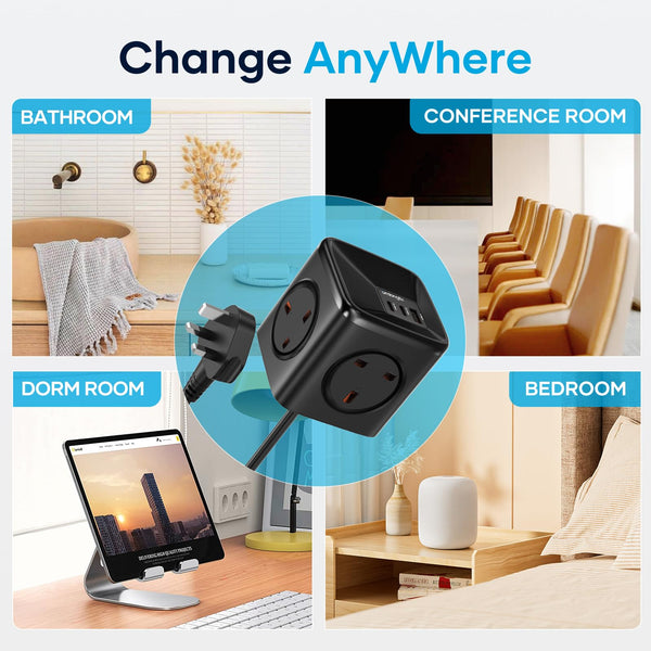 Socket Cube USB C Power Strip with 4 Outlets 3250W and 30W USB C Charging for iPhone 16/15/14, iPad,MacBook, Galaxy, Power Delivery Charging for Game, Dorm Rooms, Home, Office, White