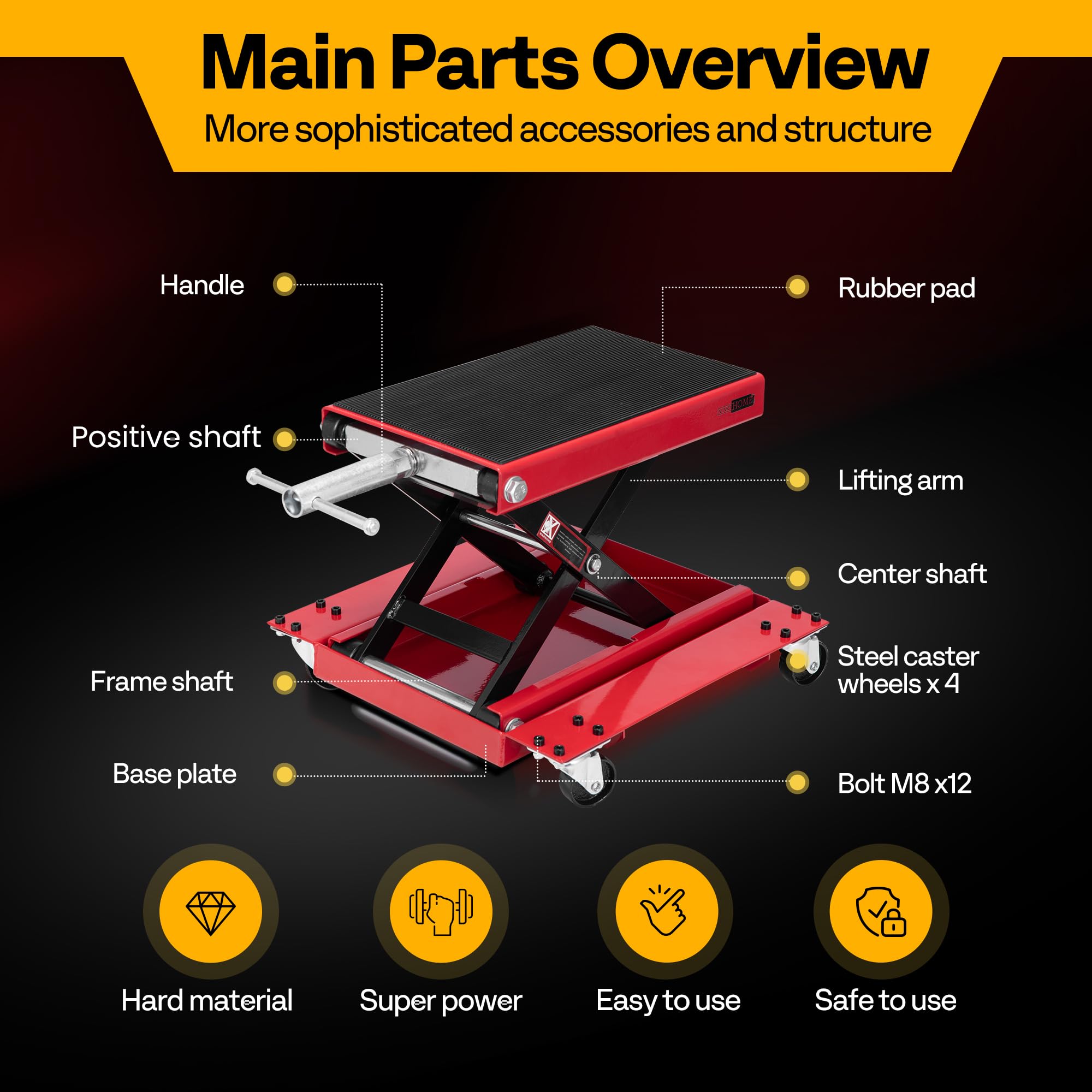 VIVOHOME Motorcycle Scissor Lift Jack Height Adjustable Heavy Duty Steel with Anti Slip Wide Deck Hoist Crank Center Stand 500KG Capacity for Motorcycles, ATVs, Dirt Bikes