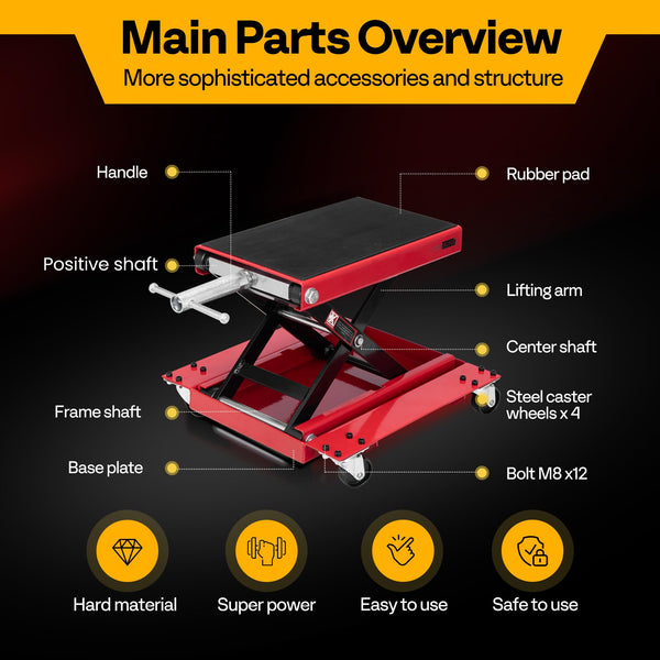 VIVOHOME Motorcycle Scissor Lift Jack Height Adjustable Heavy Duty Steel with Anti Slip Wide Deck Hoist Crank Center Stand 500KG Capacity for Motorcycles, ATVs, Dirt Bikes