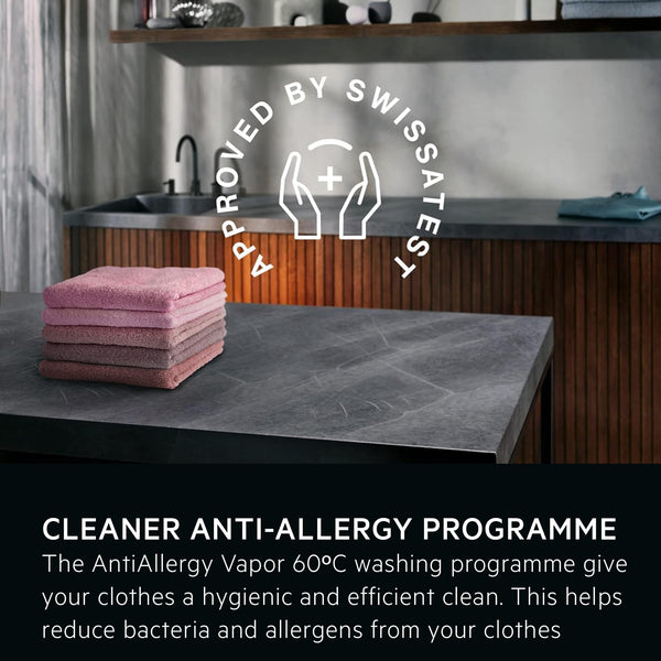 AEG 5000 Series Freestanding Washing Machine LFX50942B, Front Loading Full Size, 9kg, 1400 rpm, AntiAllergy Program, Quick Wash, TimeSave to Adjust Washing Cycles, Class A, White