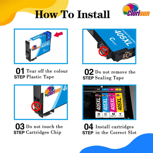 Clorisun 405XL Black Ink Cartridges for Epson 405XL 405 XL Ink for Epson Workforce Pro WF-4820DWF WF-3820 WF-7310 WF-7840DTWF WF-4830DTWF WF-3825DWF WF-4825DWF WF-7835DTWF Printer(2 Black)