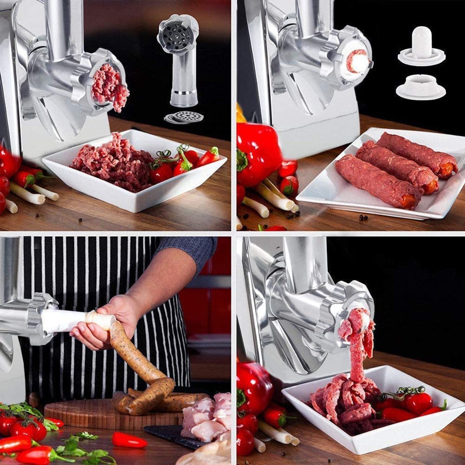 Electric Meat Grinder and Duty Household Sausage Maker Meats Mincer Food Grinding Mincing Machine with Kibbe Attachement  Powerful 2800W Copper