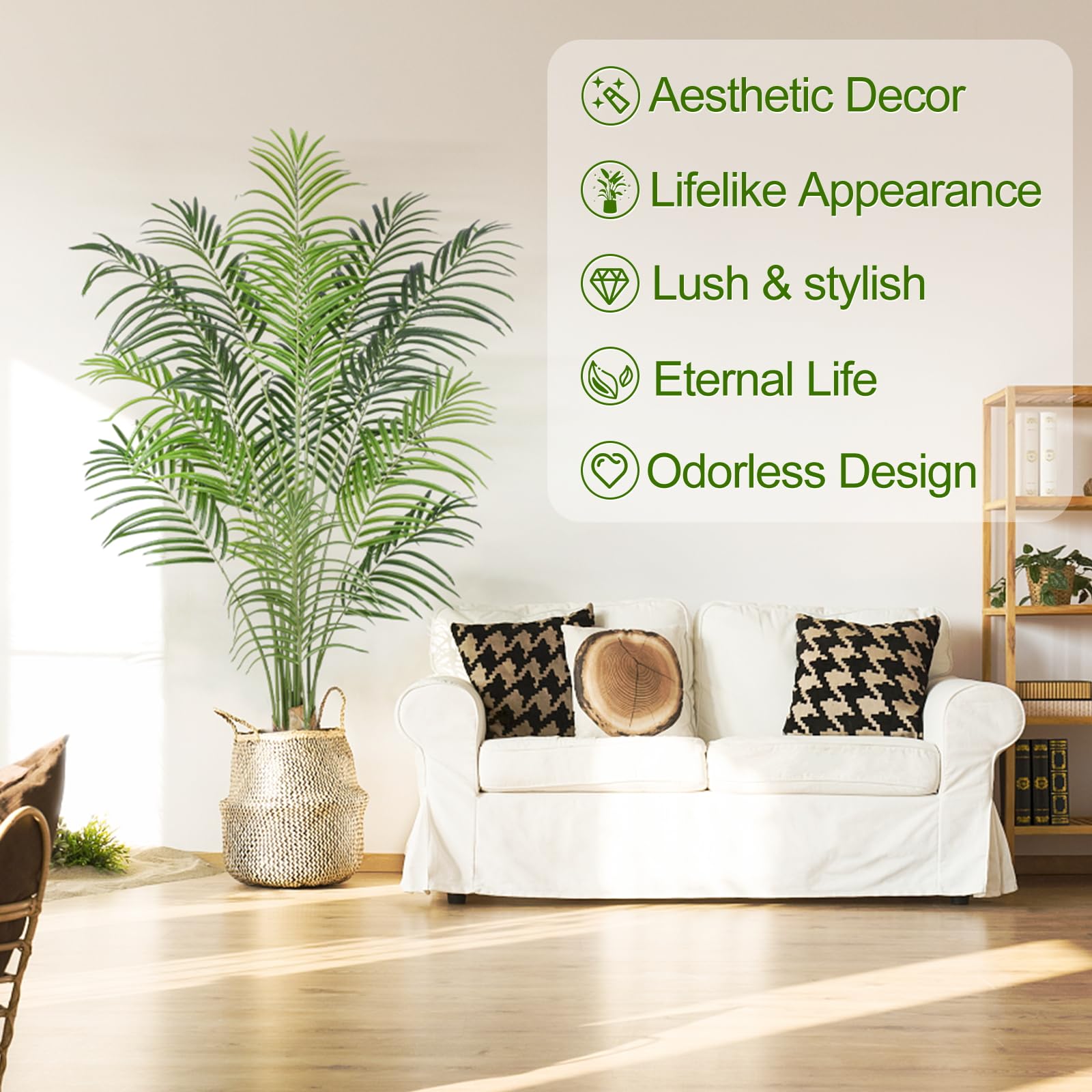 Keeplush 170CM Artificial Palm Tree Indoor Plant Tall Fake Tropical Paradise Palm Tree in Pot with Real Bark Design Faux Areca Palm Tree for Home